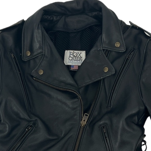 𝅺FOX CREEK Leather Moto Bikercore Gorpcore Motorcycle Jacket SZ Large - Picture 9 of 15